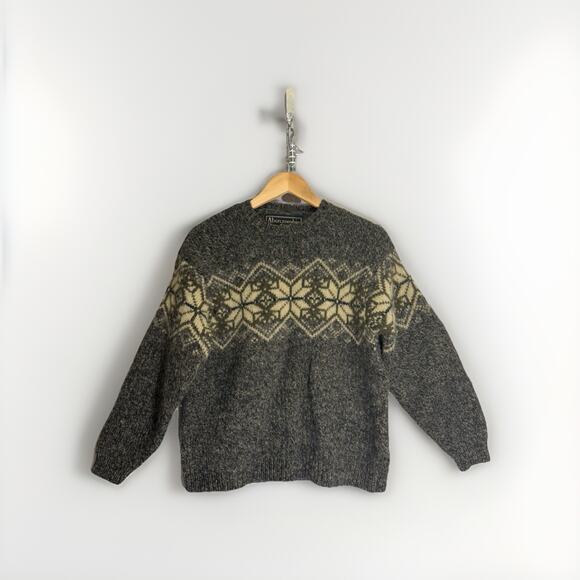 Vintage Abercrombie & Fitch Wool Snowflake Sweater Gray Cream Men’s S Unisex 90s - Picture 1 of 9